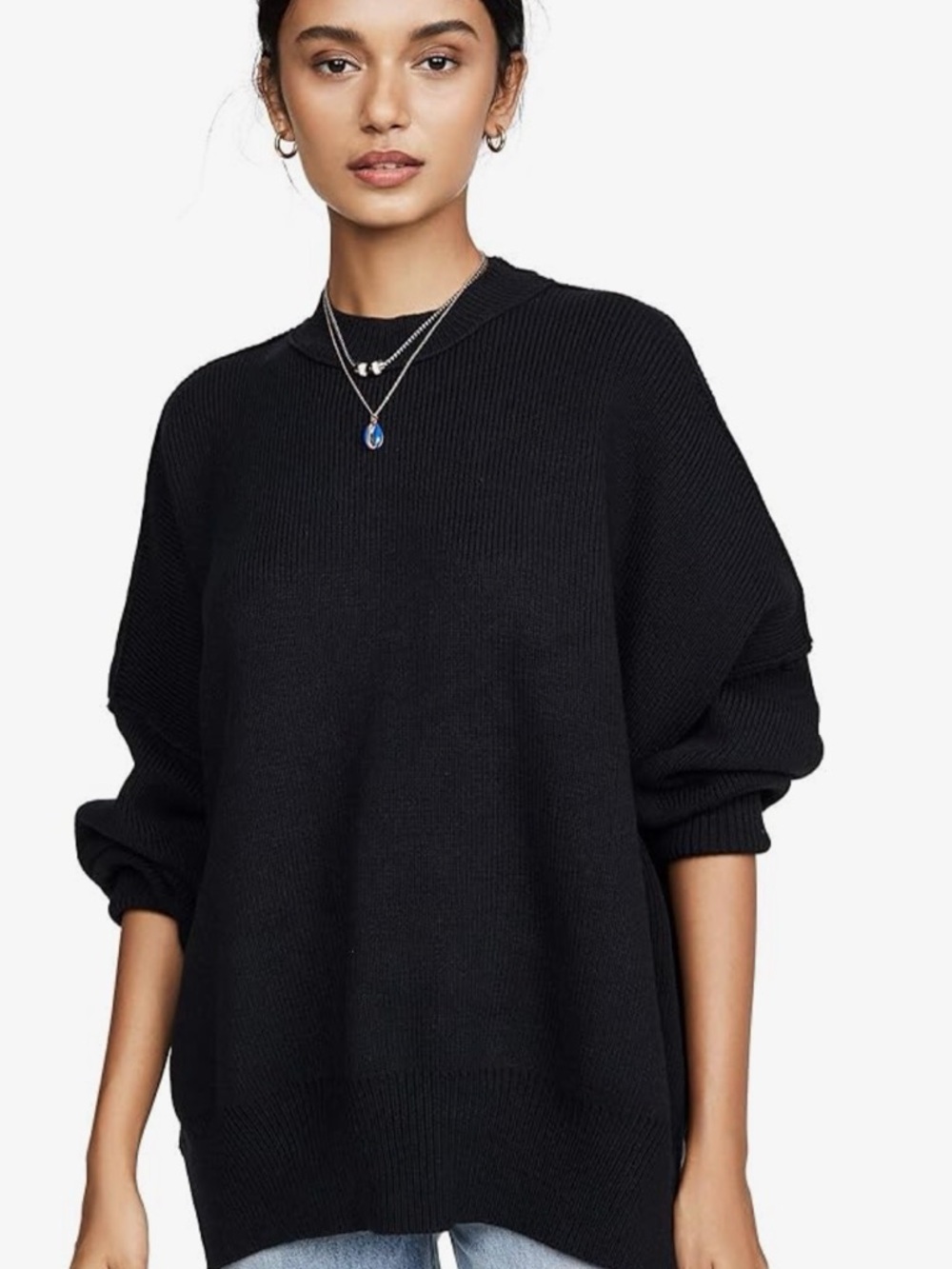 Free People Black Easy Street Tunic Sweater